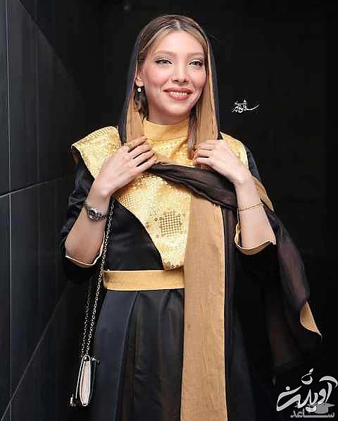 مانتوی شیک و لاکچری صدف اسپهبدی با رویه طلایی